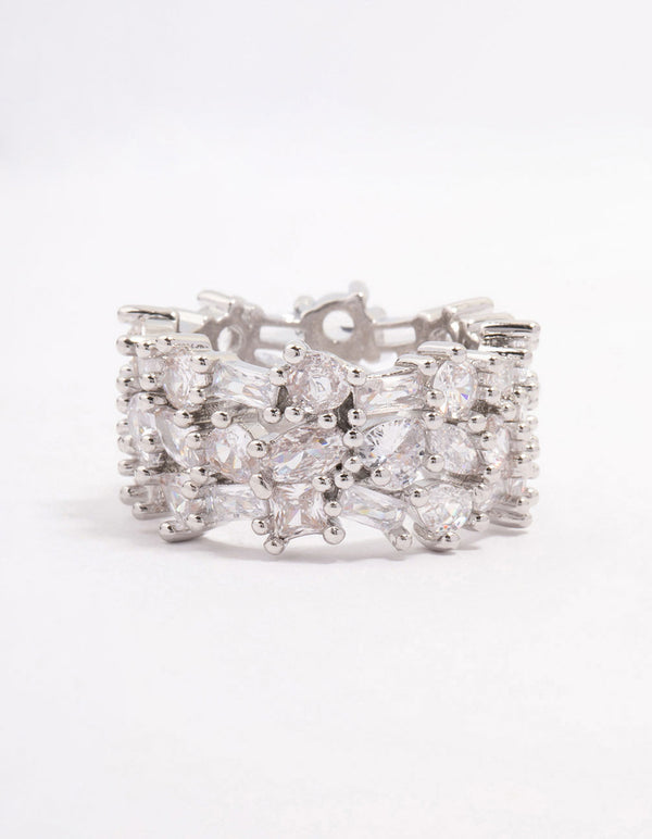 Rhodium Mixed Stone Cubic Zirconia Band Ring