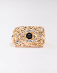 Gold Square Evil Eye Cocktail Ring - link has visual effect only