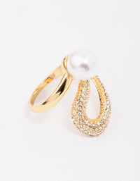 Gold Plated Pave Pearl Cocktail Ring - link has visual effect only