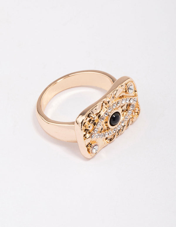 Gold Square Evil Eye Cocktail Ring