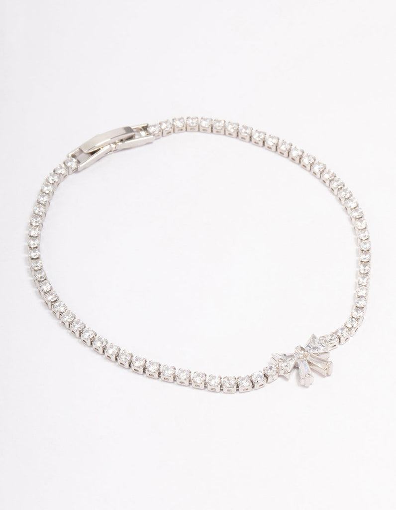 Rhodium Cubic Zirconia Round Bow Tennis Bracelet