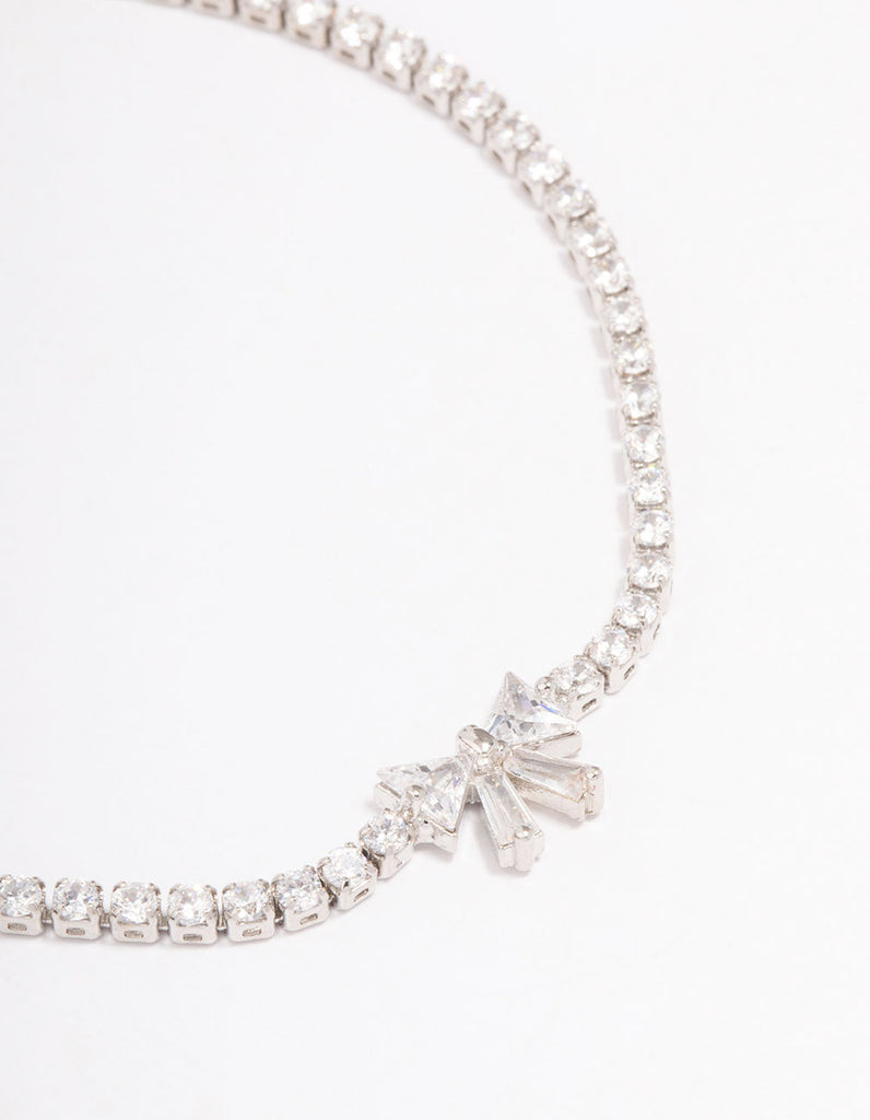 Rhodium Cubic Zirconia Round Bow Tennis Bracelet