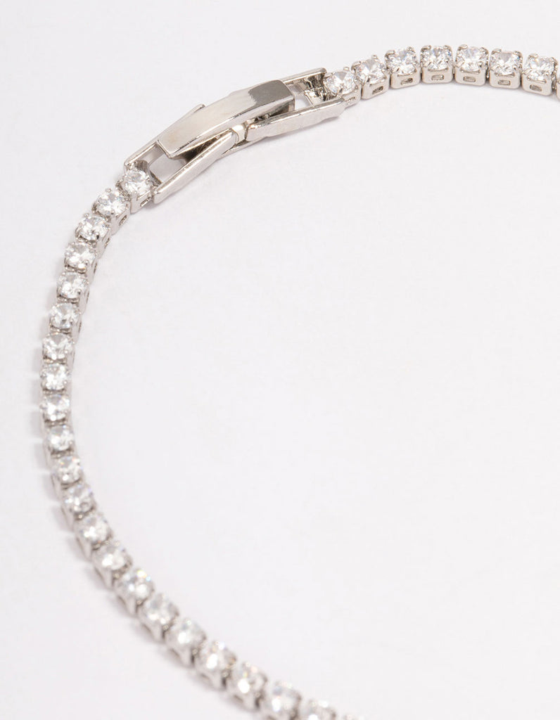 Rhodium Cubic Zirconia Round Bow Tennis Bracelet