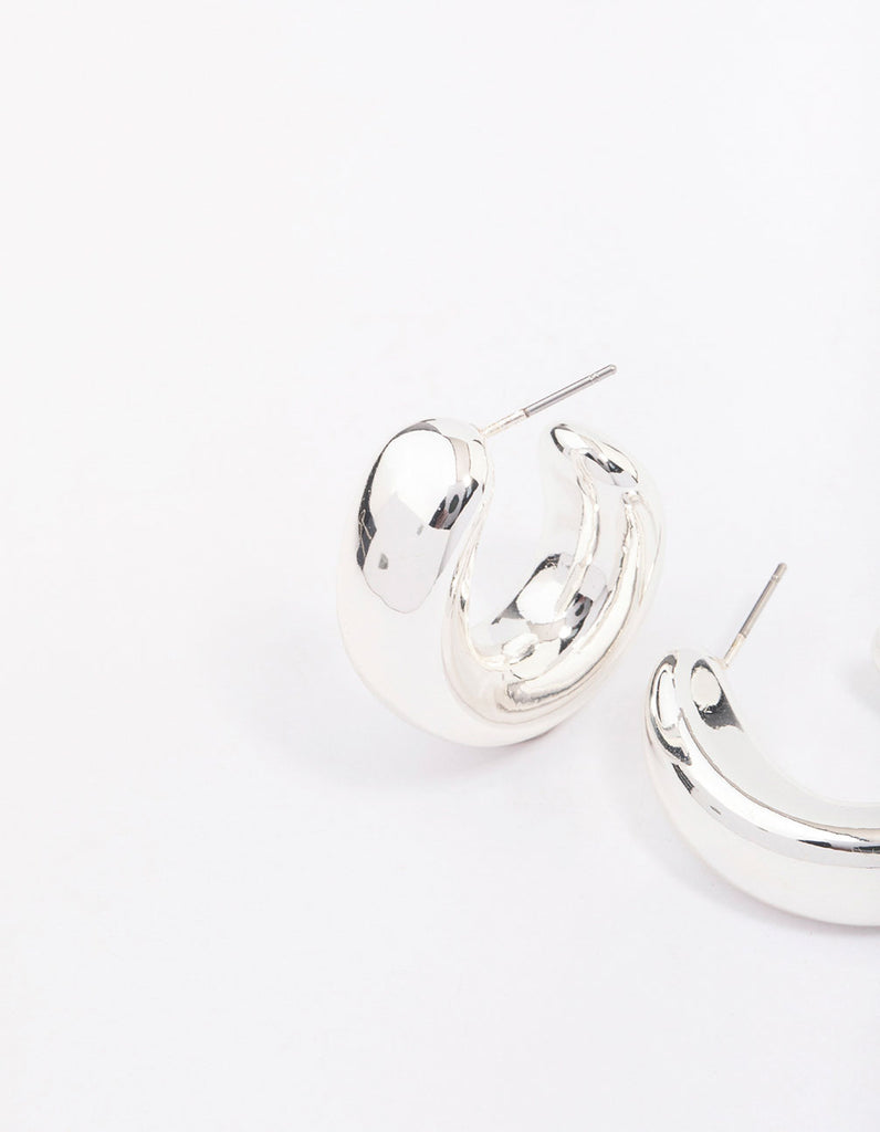 Silver Chunky Simple Slide Hoop Earrings