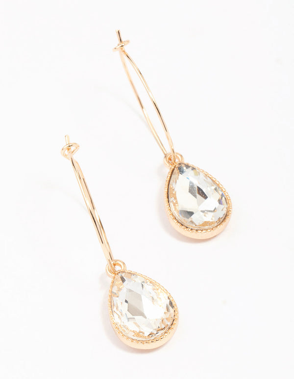 Gold Pear Halo Drop Earrings