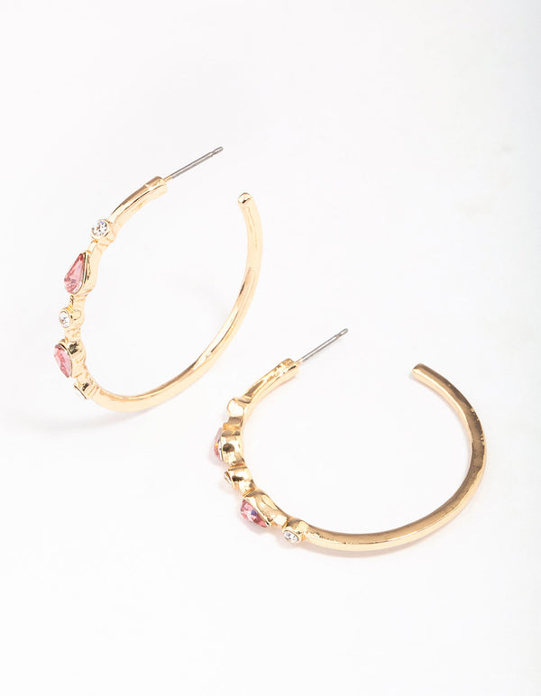 Gold Pear Circle Diamante Hoop Earrings