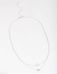 Silver Double Chain & Pearl Heart Layered Necklace - link has visual effect only