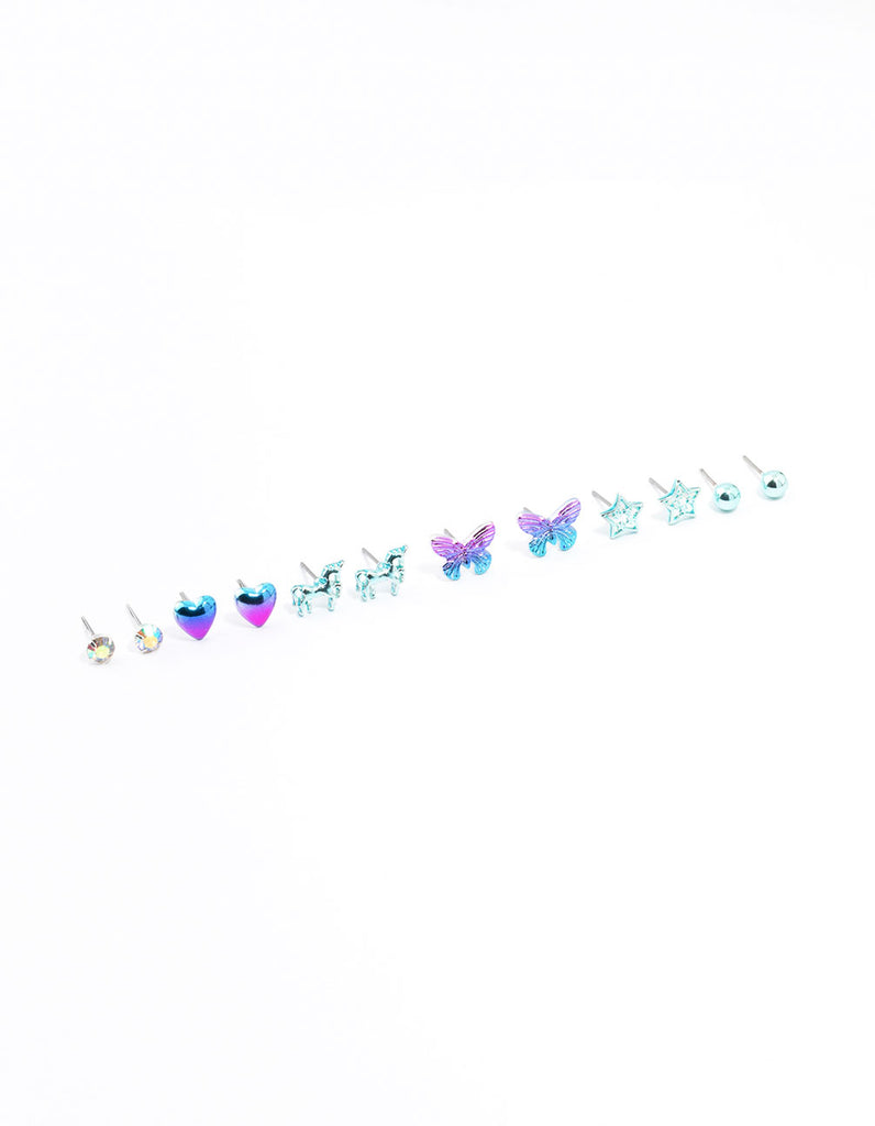 Kids Coated Unicorn And Butterfly Earrings 6-Pack