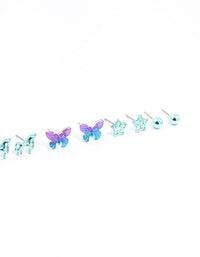 Kids Coated Unicorn And Butterfly Earrings 6-Pack - link has visual effect only