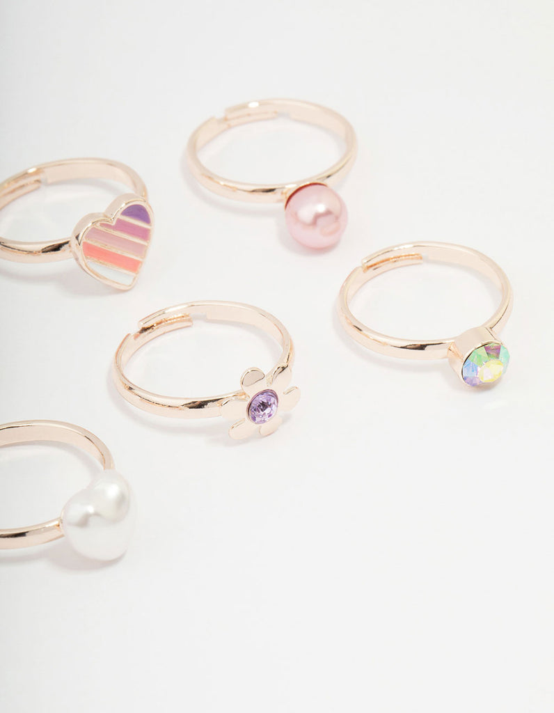 Kids Rose Gold Heart & Butterfly Ring Pack