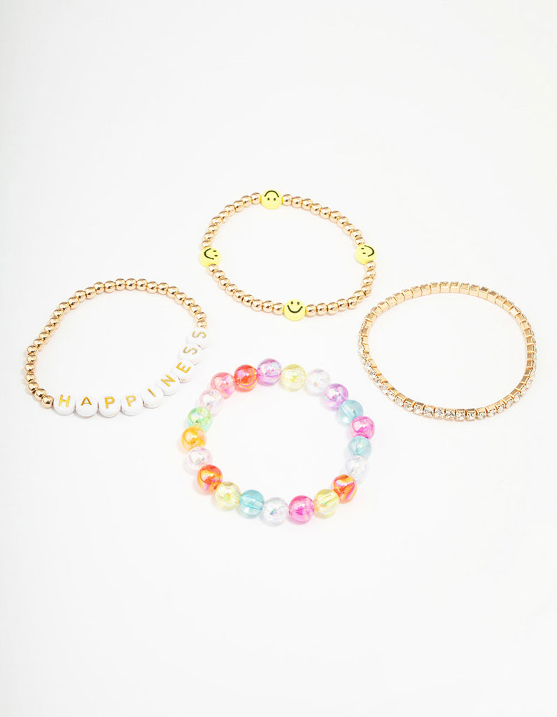 Kids Smiley Rainbow Stretchy Friendship Bracelet Pack