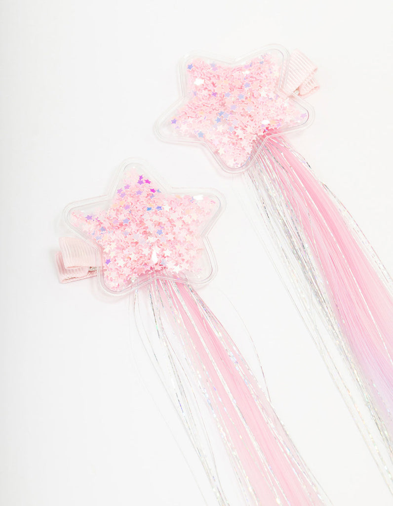 Kids Star Glitter Faux Hair Extension Clips