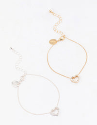 Gold & Silver Open Heart Diamante Bracelet Pack - link has visual effect only