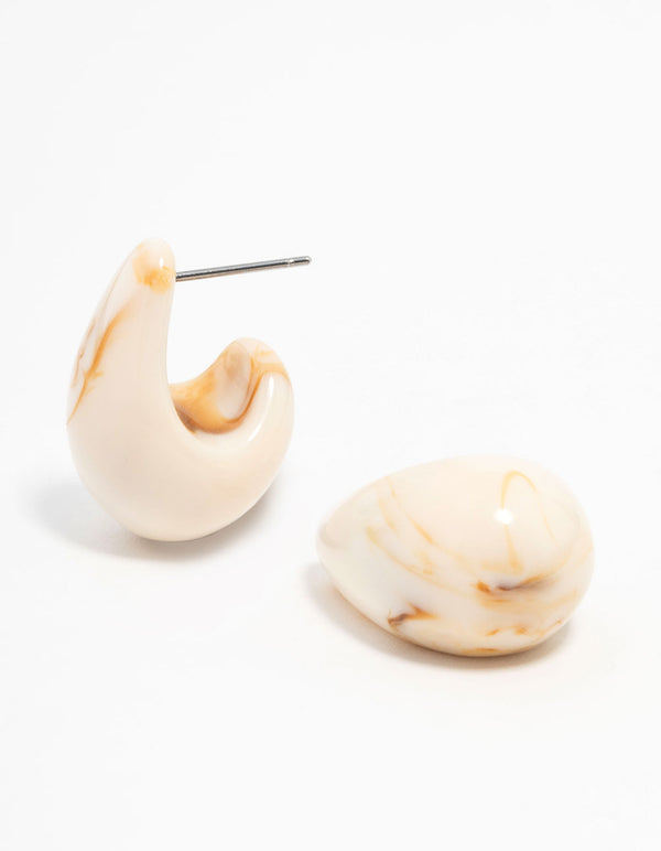 Cream Marble Teardrop Earrings