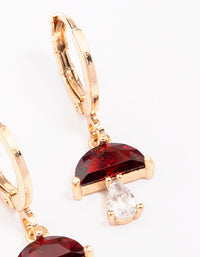 Gold Ruby Mushroom Drop Huggie Hoop Earrings - link has visual effect only