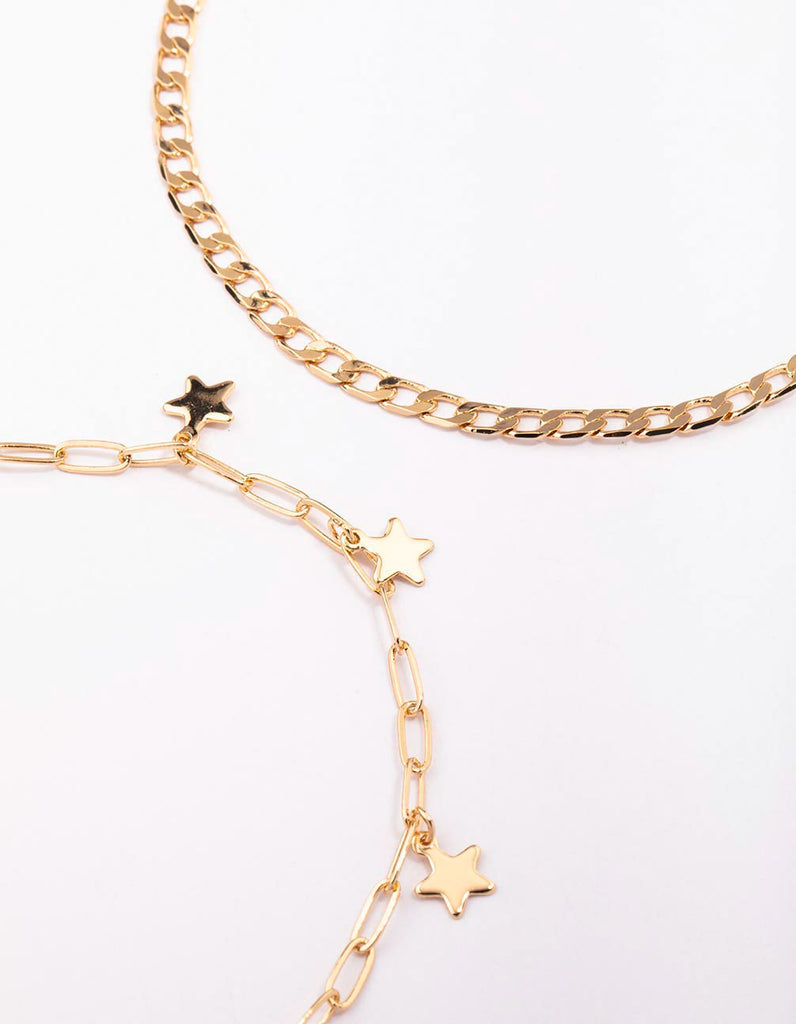 Gold Mixed Star Chain Anklet 3-Pack