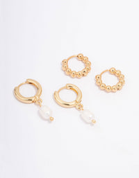 Gold Plated Freshwater Pearl Hoop Earring Pack - link has visual effect only