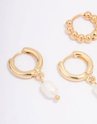 Gold Plated Freshwater Pearl Hoop Earring Pack - link has visual effect only