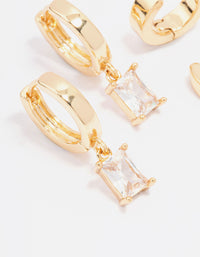 Gold Plated Cubic Zirconia Baguette Hoop Earring Pack - link has visual effect only