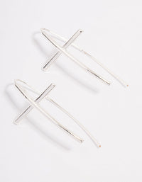 Silver Plated Cross Modern Drop Earrings - link has visual effect only