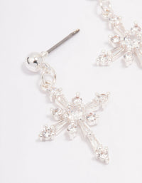 Silver Plated Cubic Zirconia Ornate Cross Drop Earrings - link has visual effect only