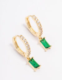 Gold Plated Emerald Cubic Zirconia Baguette Hoop Earrings - link has visual effect only