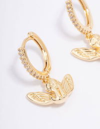 Gold Plated Cubic Zirconia Cherub Huggie Hoop Earrings - link has visual effect only