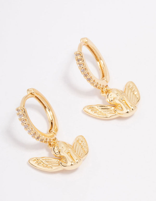 Gold Plated Cubic Zirconia Cherub Huggie Hoop Earrings
