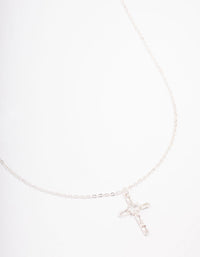 Silver Plated Cubic Zirconia Baguette Cross Pendant Necklace - link has visual effect only