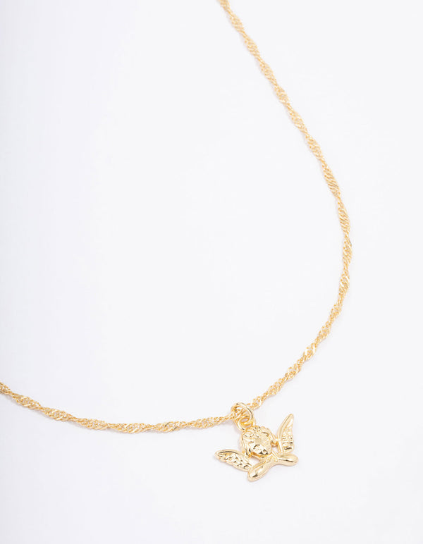 Gold Plated Cherub Twisted Chain Pendant Necklace