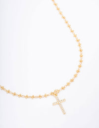 Gold Plated Diamante Cross Ball Link Pendant Necklace - link has visual effect only