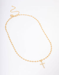 Gold Plated Diamante Cross Ball Link Pendant Necklace - link has visual effect only