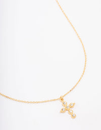 Gold Plated Diamante Round Cross Pendant Necklace - link has visual effect only