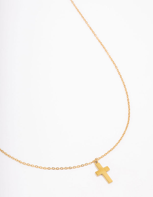 Gold Plated Plain Mini Cross Pendant Necklace