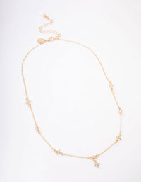 Gold Plated Diamante Station Pendant Necklace - link has visual effect only