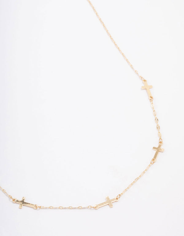 Gold Plated Simple Cross Station Chain Necklace