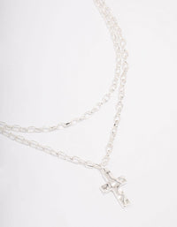 Silver Plated Chunky Cross Layered Necklace - link has visual effect only