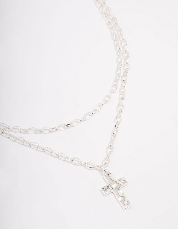 Silver Plated Chunky Cross Layered Necklace