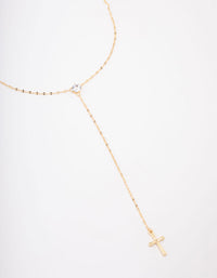 Gold Plated Cubic Zirconia Cross Lariat Necklace - link has visual effect only