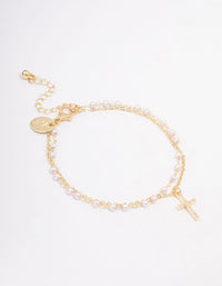 Gold Plated Diamante & Pearl Layered Bracelet - link has visual effect only