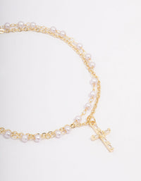 Gold Plated Diamante & Pearl Layered Bracelet - link has visual effect only