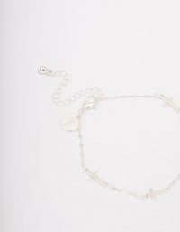 Silver Plated Station Cross Chain Bracelet - link has visual effect only