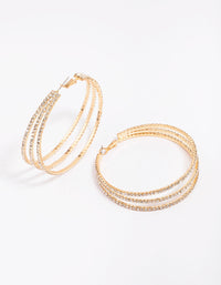 Gold Medium Triple Row Diamante Hoop Earrings - link has visual effect only