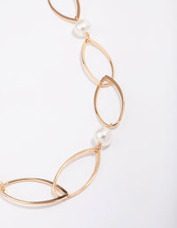 Gold Oval Pearl Link Chain Necklace - link has visual effect only