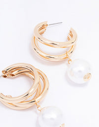 Gold Triple Row Pearl Drop Earrings - link has visual effect only