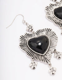Antique Silver Detailed Heart Drop Earrings - link has visual effect only