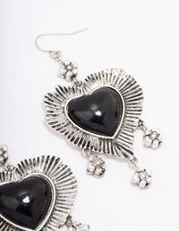 Antique Silver Detailed Heart Drop Earrings - link has visual effect only