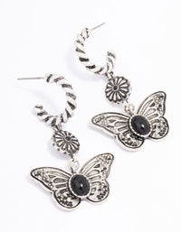 Antique Silver Butterfly Rope Drop Earrings - link has visual effect only
