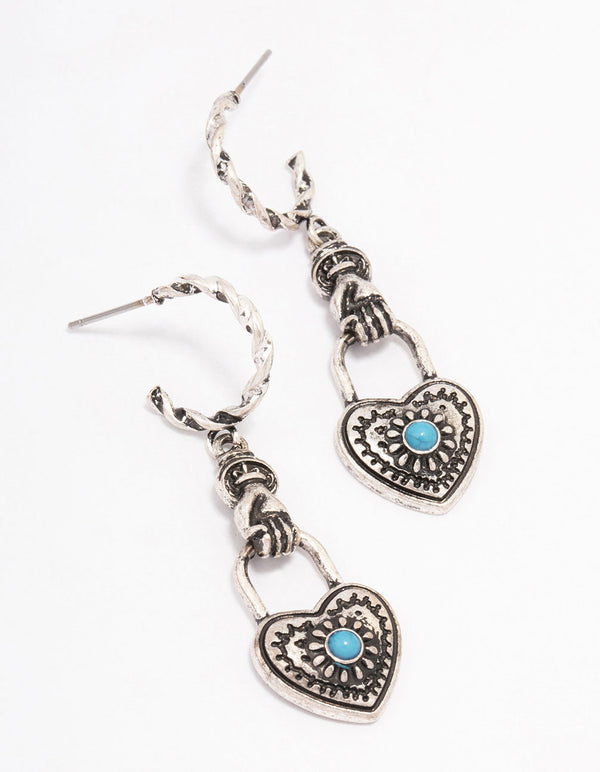Antique Silver Heart Drop Earrings