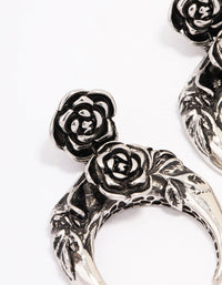 Antique Silver Crescent Rose Drop Earrings - link has visual effect only